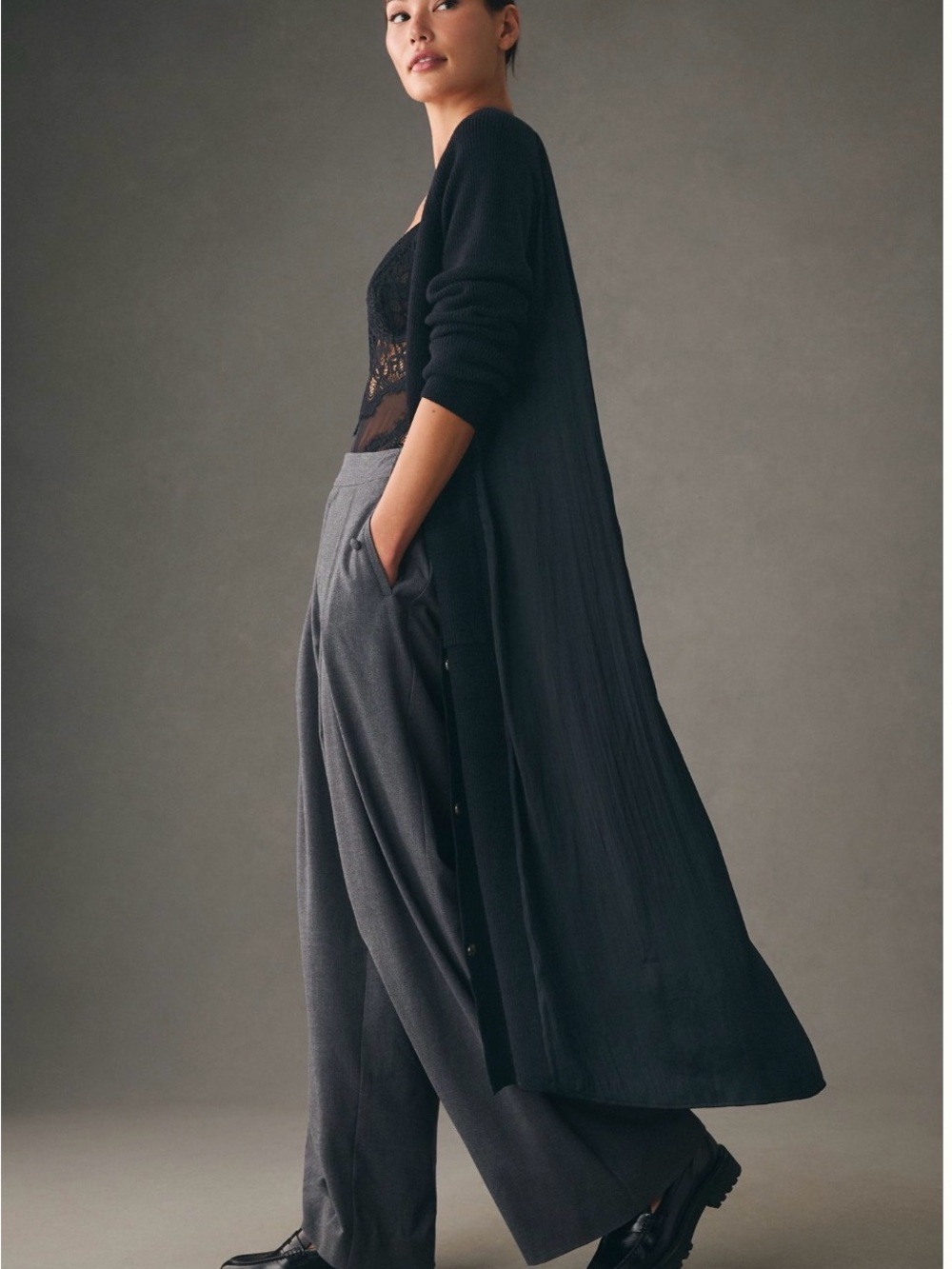 Long Dark Blue Open Cardigan  with silk back